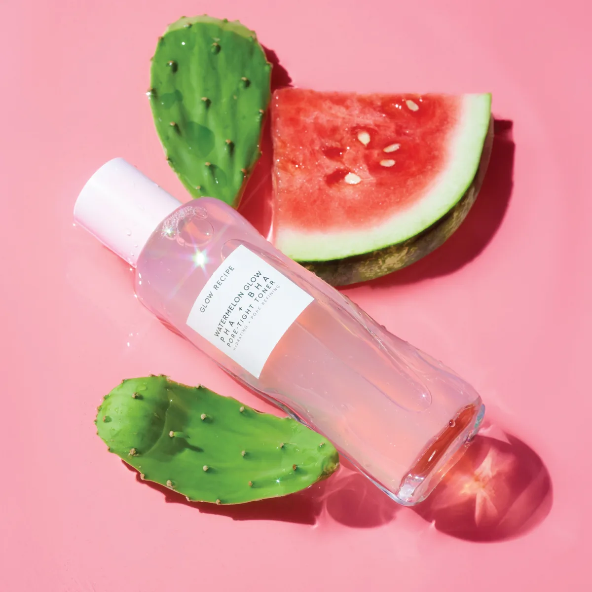 Glow Recipe Watermelon Glow PHA+BHA Pore-Tight Toner in pink glass bottle