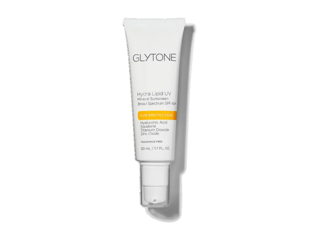 Glytone Hydra Lipid UV Mineral Sunscreen SPF 40 in a white airless pump tube