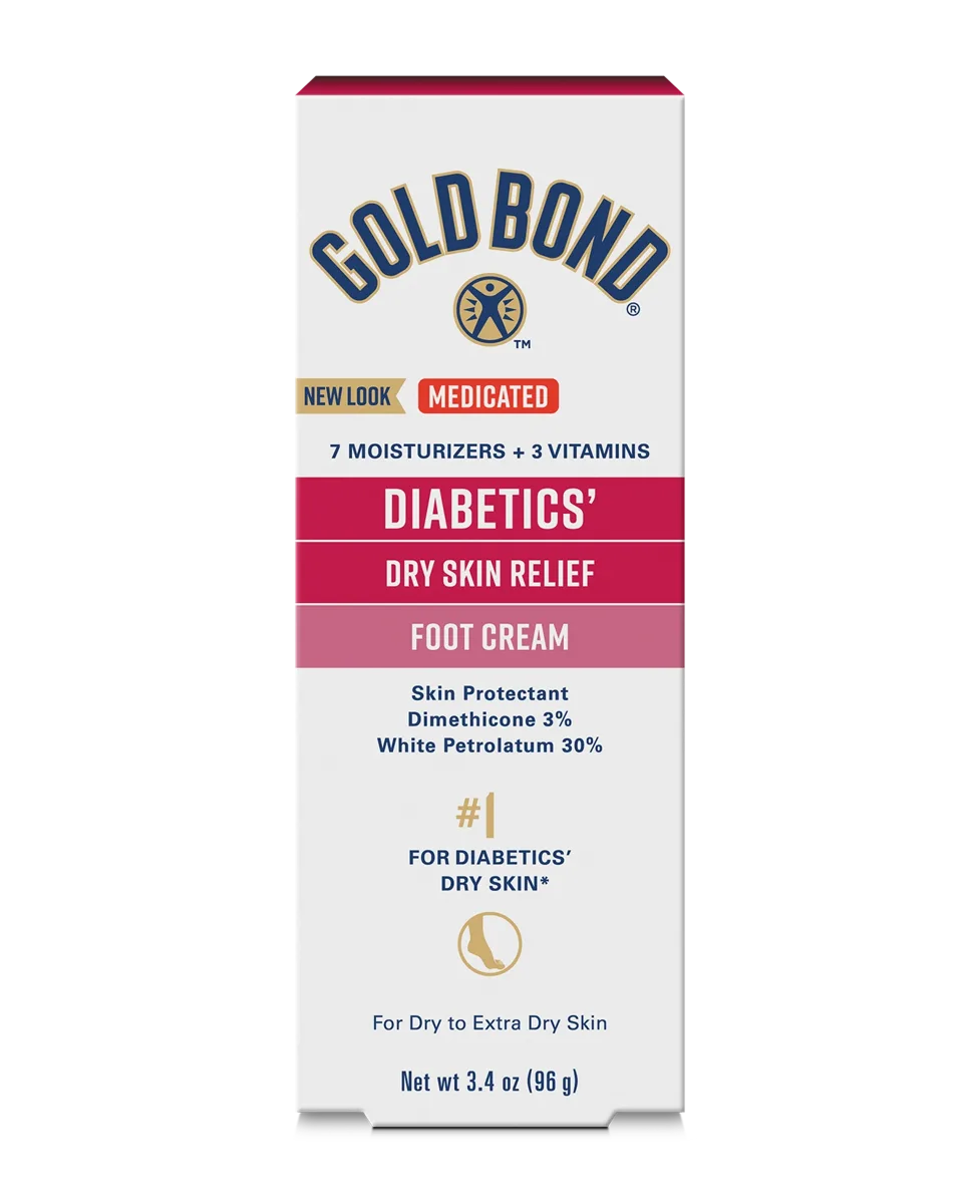 Gold Bond Diabetics Dry Skin Relief Foot Cream 3.4 oz tube with gold and brown branding