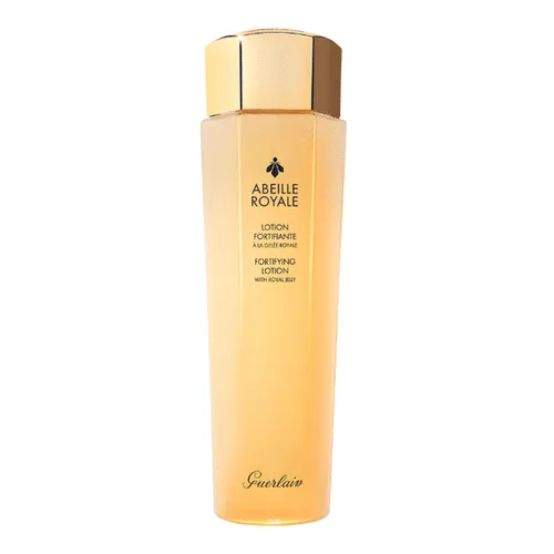Guerlain Abeille Royale Anti-Aging Fortifying Lotion in an elegant glass bottle with gold bee accents