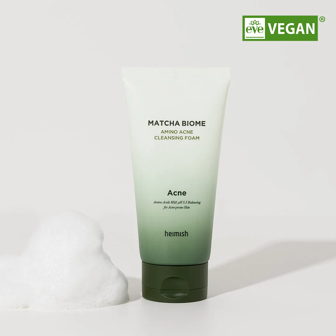 Heimish Matcha Biome Amino Acne Cleansing Foam in a sage green tube