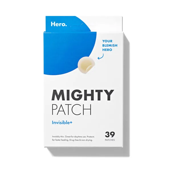 Hero Cosmetics Mighty Patch Invisible+ hydrocolloid acne patches in yellow rectangular case