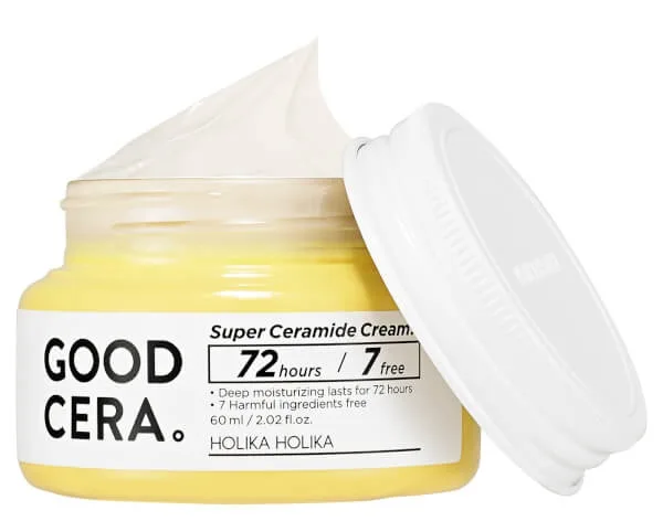 Holika Holika Good Cera Super Ceramide Cream in white jar with gold accents