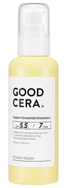 Holika Holika Good Cera Super Ceramide Emulsion in tall white 130ml bottle with pump