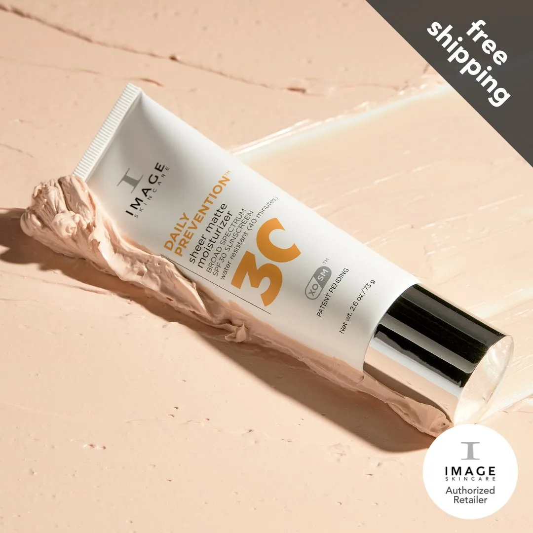 Image Skincare Prevention+ Daily Matte Moisturizer SPF 32 in a white tube with yellow Prevention branding