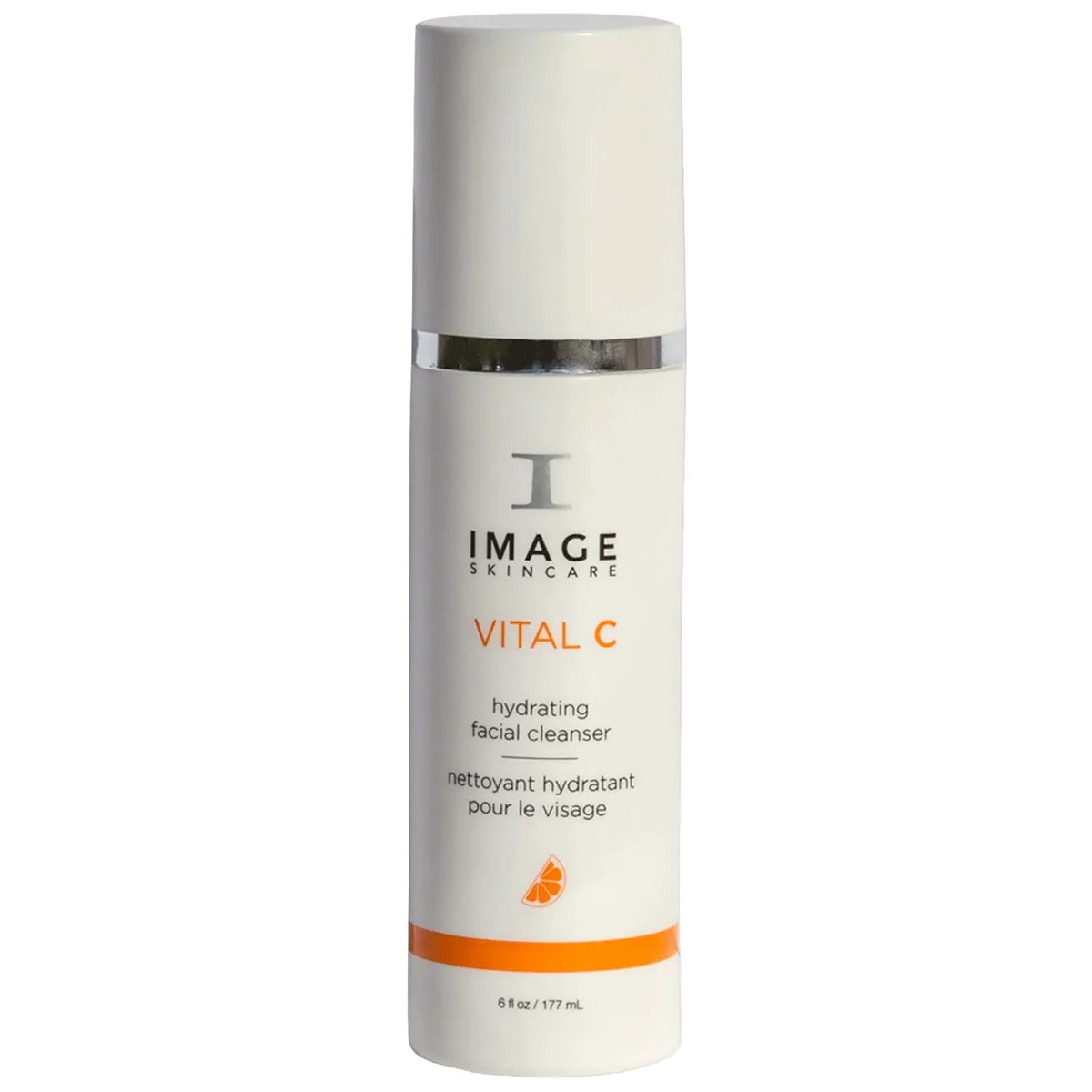 Image Skincare Vital C Hydrating Facial Cleanser in a white bottle with orange Vital C branding and pump dispenser