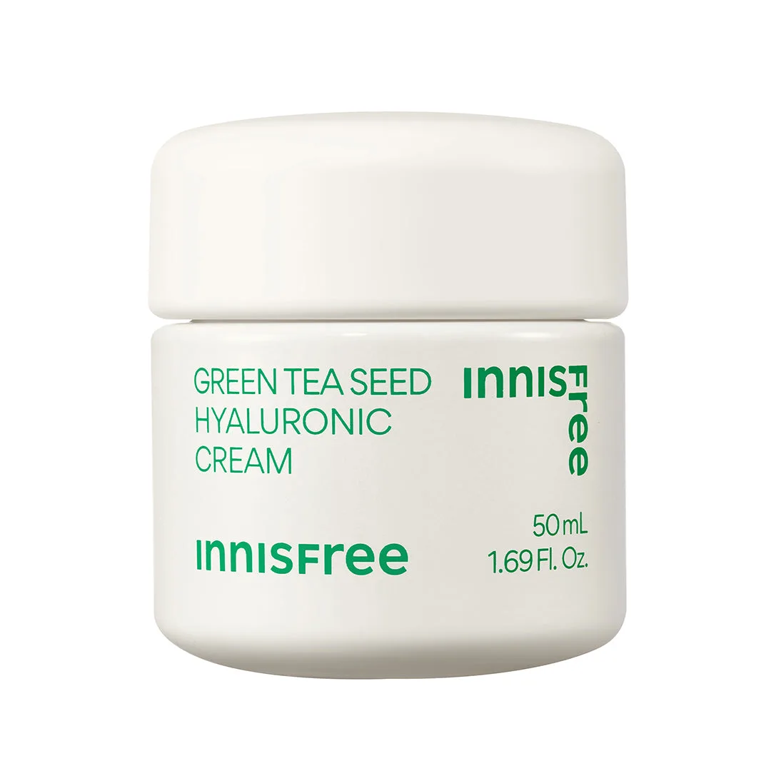 Innisfree Green Tea Seed Hyaluronic Cream 50 mL in green glass jar
