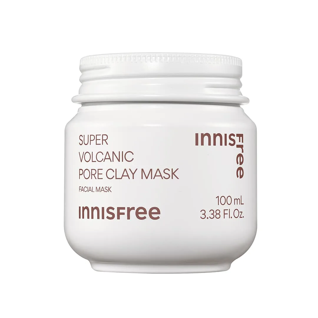 Innisfree Super Volcanic Pore Clay Mask 2X 100 mL jar with volcanic-inspired design