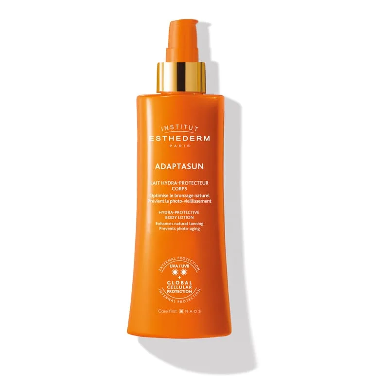 Institut Esthederm Adaptasun Sensitive Skin Body Lotion Moderate Sun 150ml tube on white background