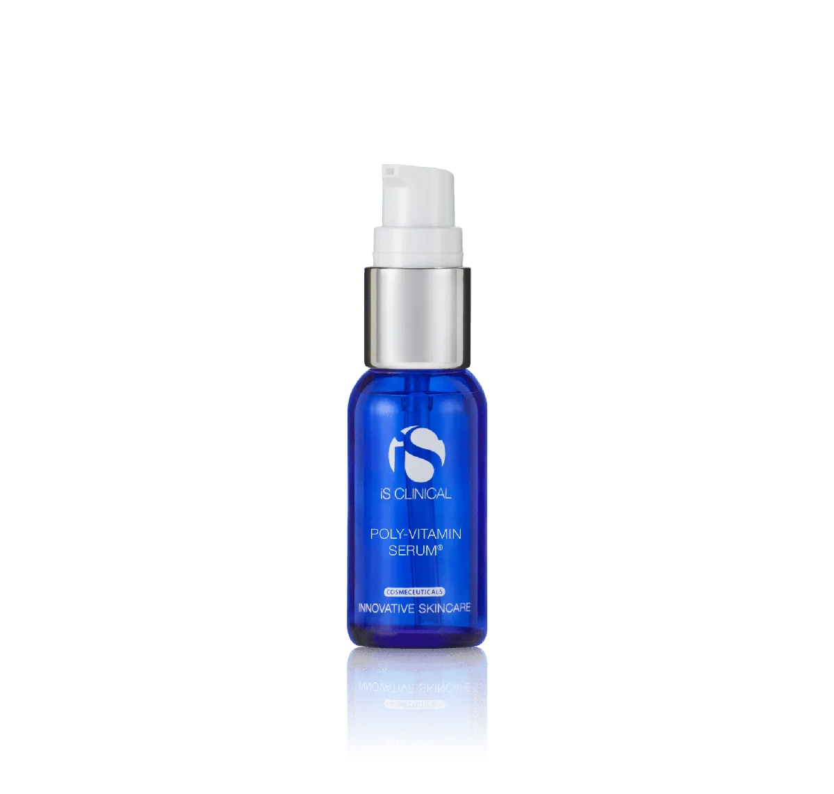 iS Clinical Poly-Vitamin Serum in frosted glass bottle with pump dispenser