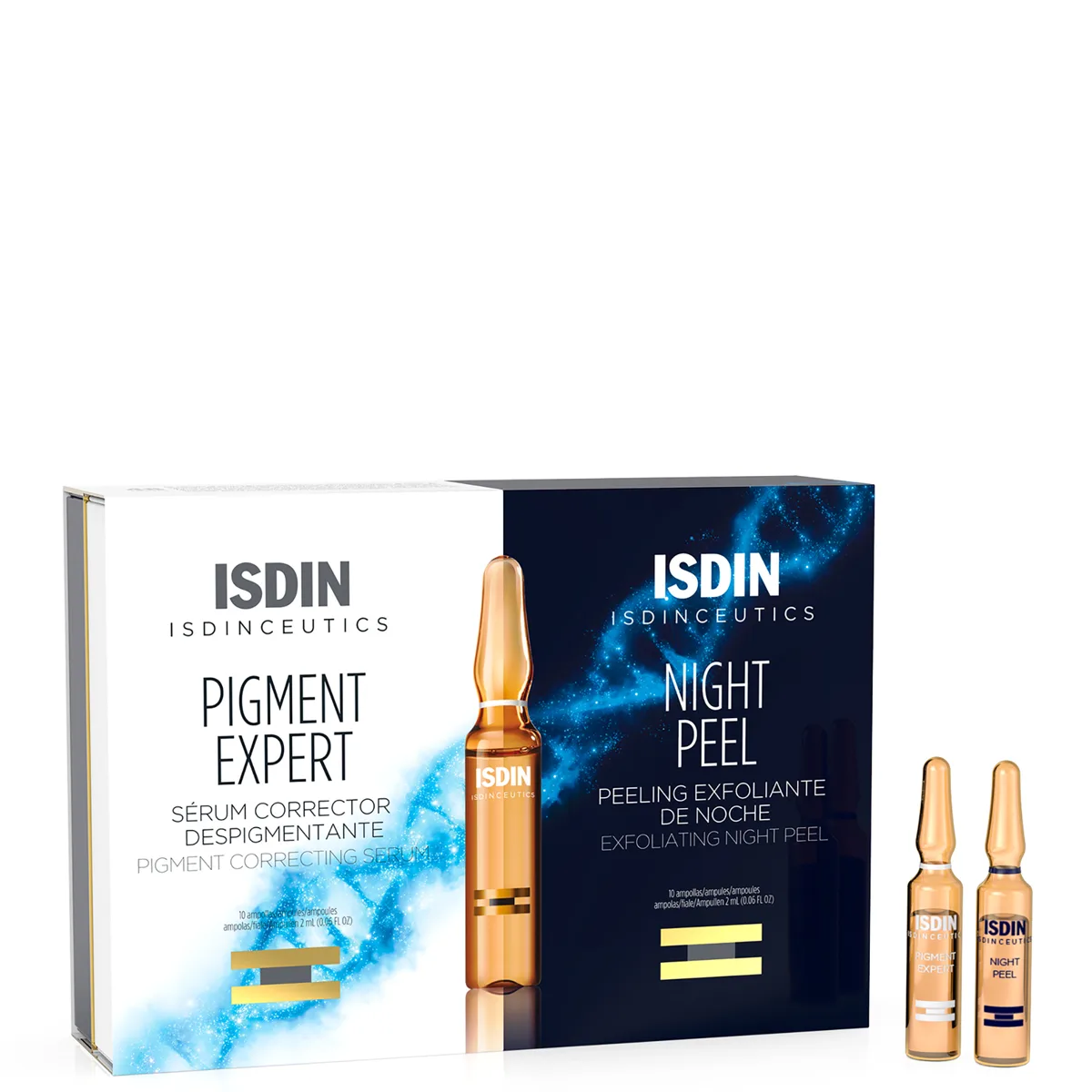 ISDIN Isdinceutics Night Peel ampoules box and individual glass ampoule