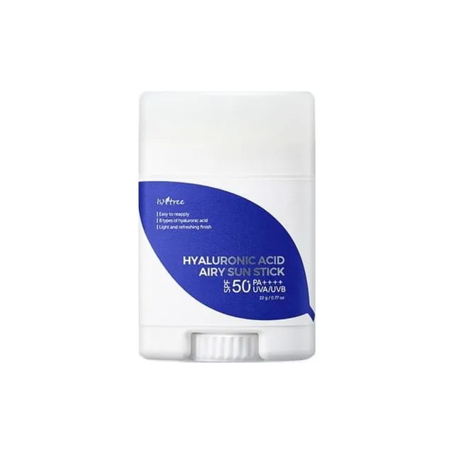 Isntree Hyaluronic Acid Airy Sun Stick SPF 50+ 22g twist-up tube on white background