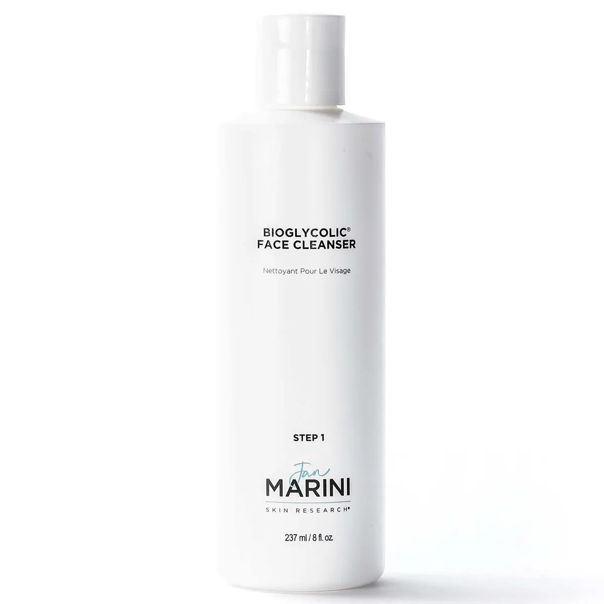 Jan Marini Bioglycolic Face Cleanser in an 8 oz white bottle
