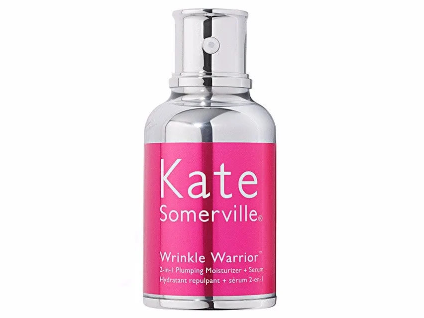 Kate Somerville Wrinkle Warrior 2-in-1 Plumping Moisturizer + Serum in hot pink pump bottle