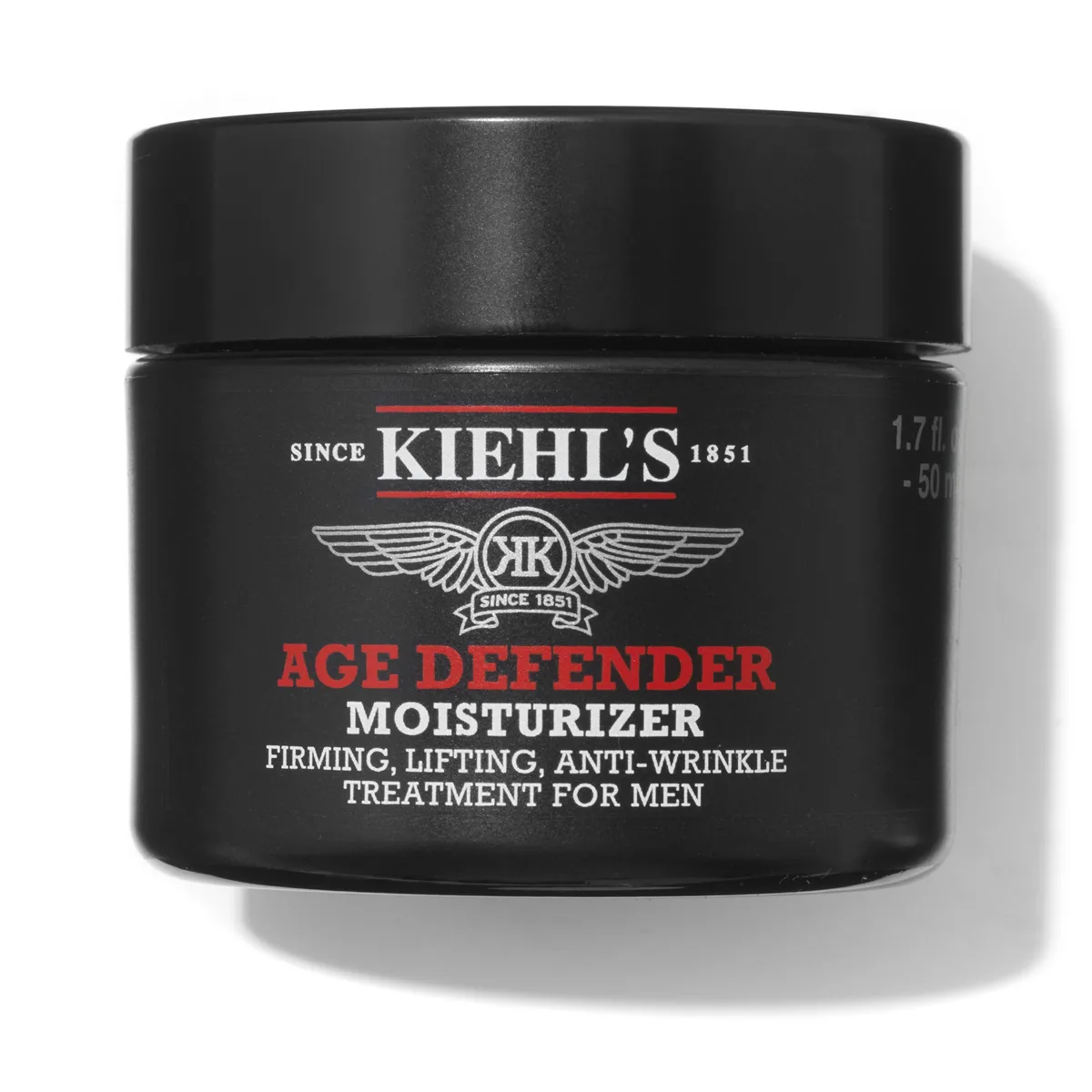 Kiehl's Age Defender Moisturizer in white jar with apothecary-style label