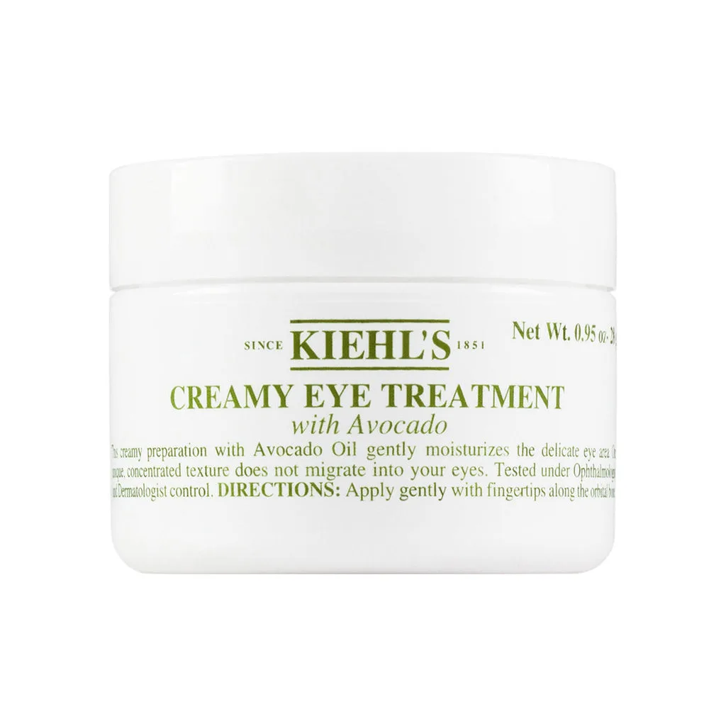 Kiehl's Creamy Eye Treatment with Avocado jar showing distinctive green-tinted cream