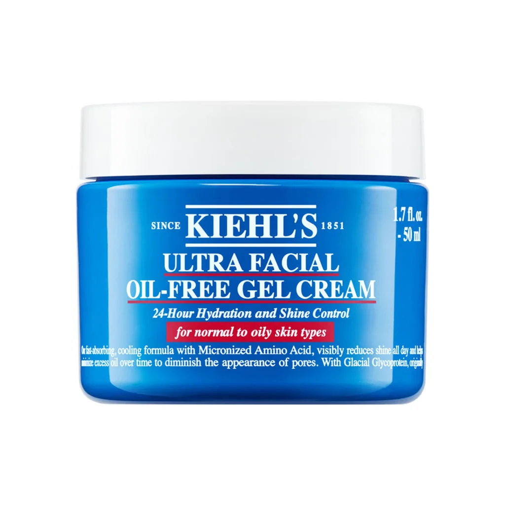 Kiehl's Ultra Facial Oil-Free Gel Cream in a white jar with the signature Kiehl's apothecary label