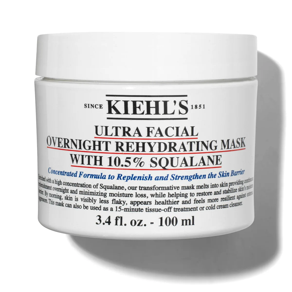 Kiehl's Ultra Facial Overnight Hydrating Mask with 10.5% Squalane in a white jar