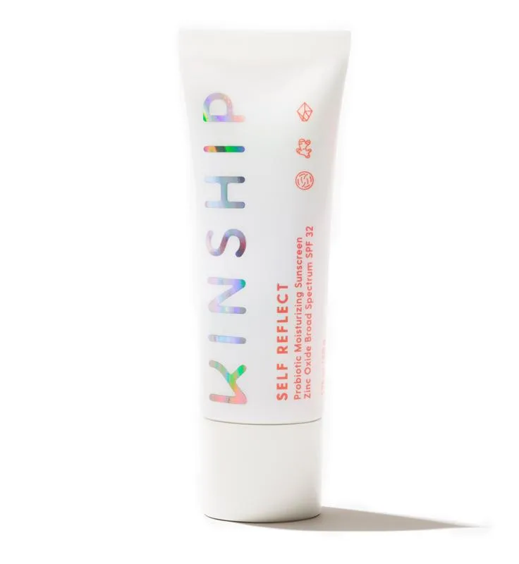 Kinship Self Reflect Probiotic Moisturizing Sunscreen SPF 32 in a white and purple tube
