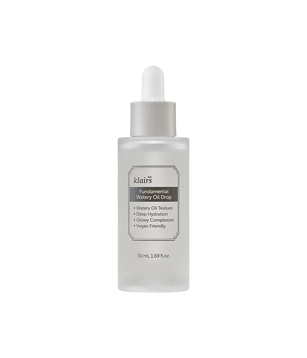Klairs Fundamental Watery Oil Drop in a frosted glass dropper bottle