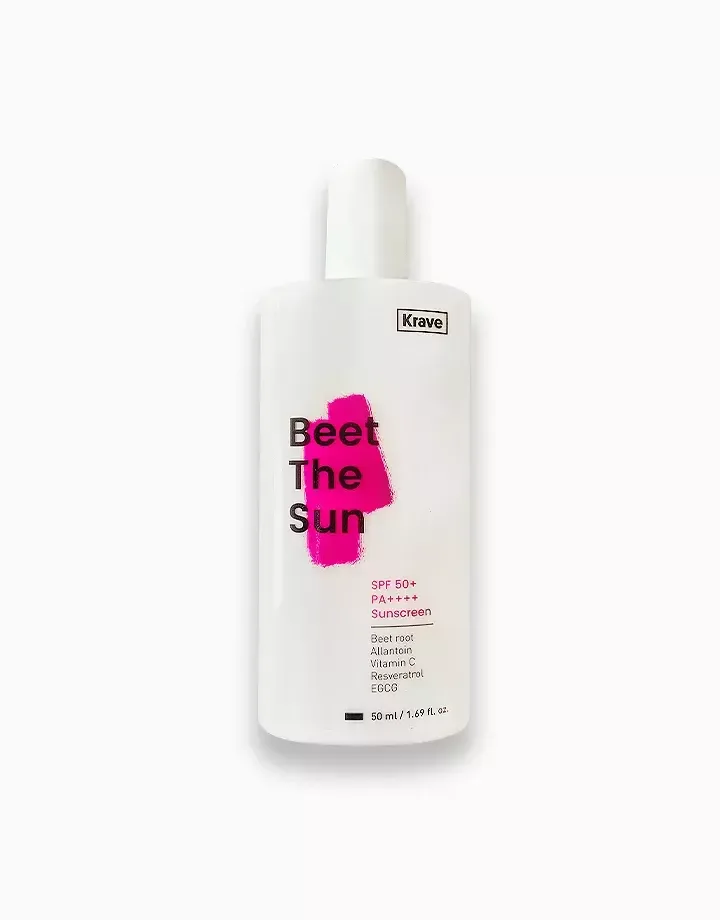 Krave Beauty Beet The Sun SPF 40 PA+++ lightweight sunscreen tube with green and beet-colored design
