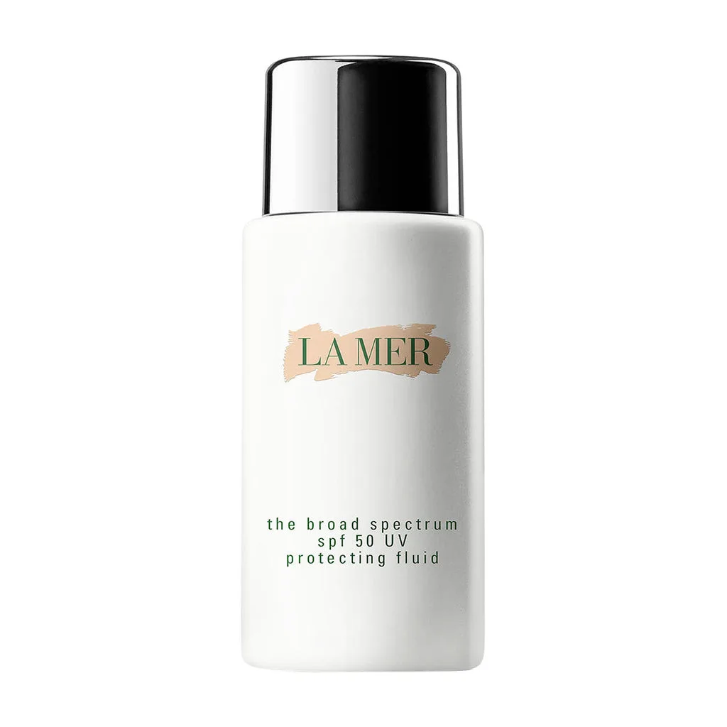 La Mer The Broad Spectrum SPF 50 UV Protecting Fluid in a white pump bottle
