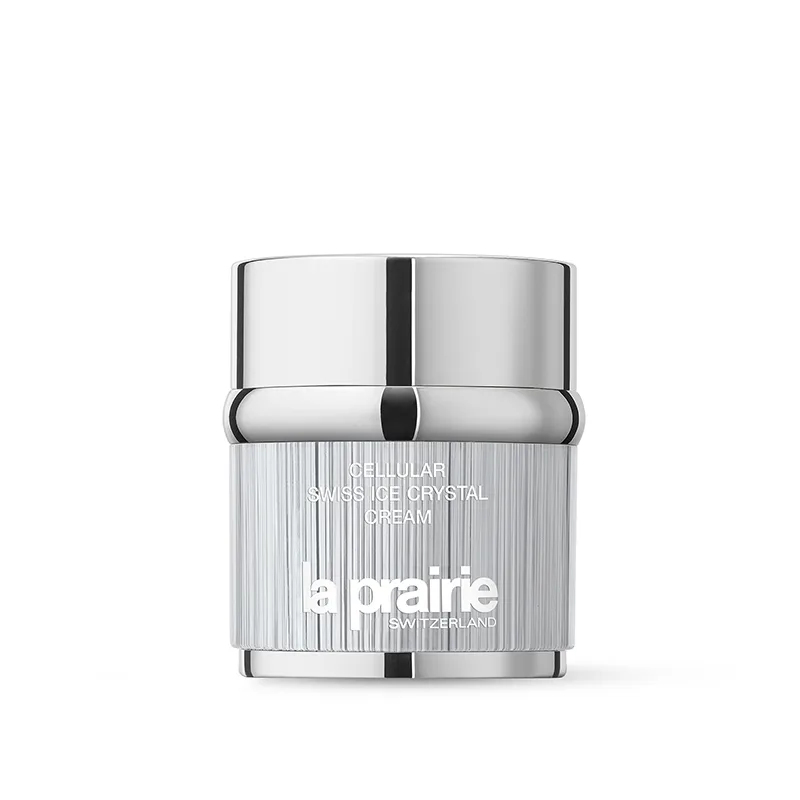 La Prairie Cellular Swiss Ice Crystal Cream jar with elegant glass packaging and silver lid