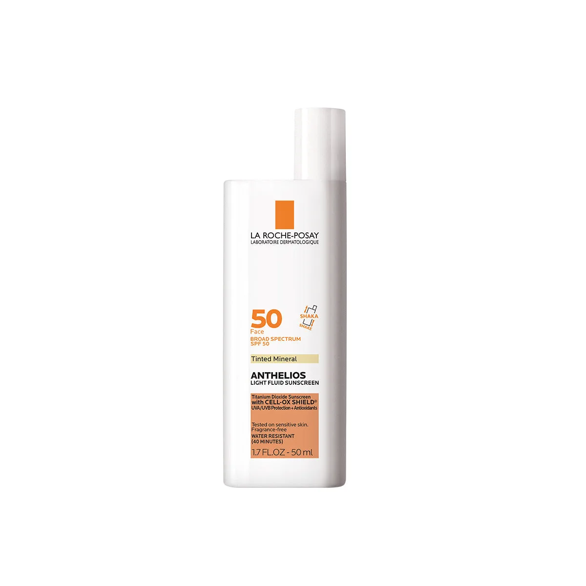 La Roche-Posay Anthelios Mineral Tinted Sunscreen SPF 50 white bottle with tinted fluid