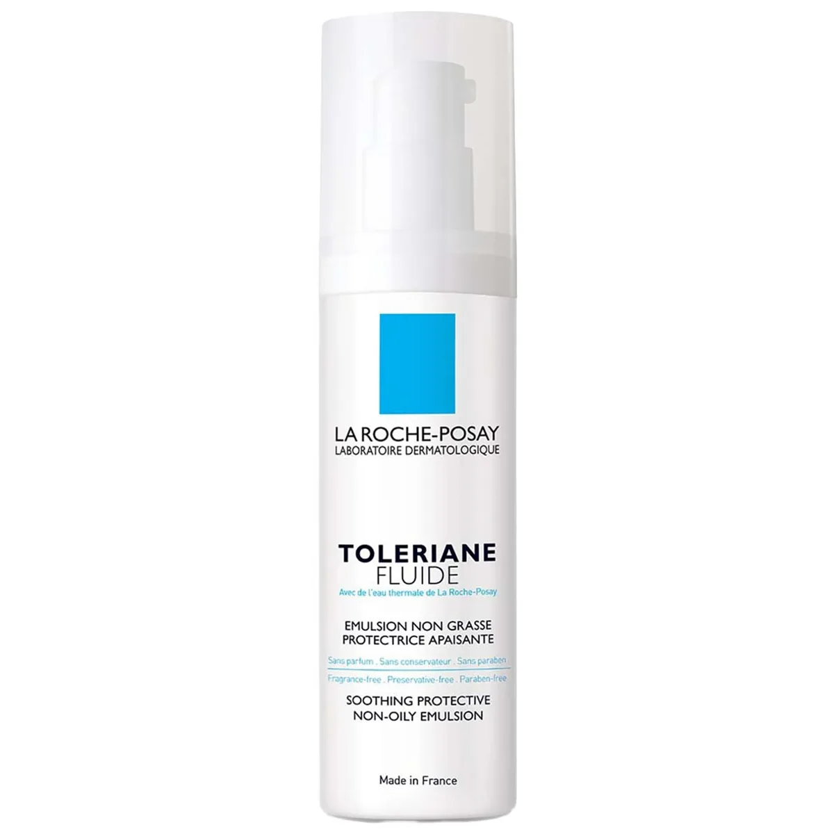 La Roche-Posay Toleriane Sensitive Fluide lightweight moisturizing emulsion in white squeeze tube