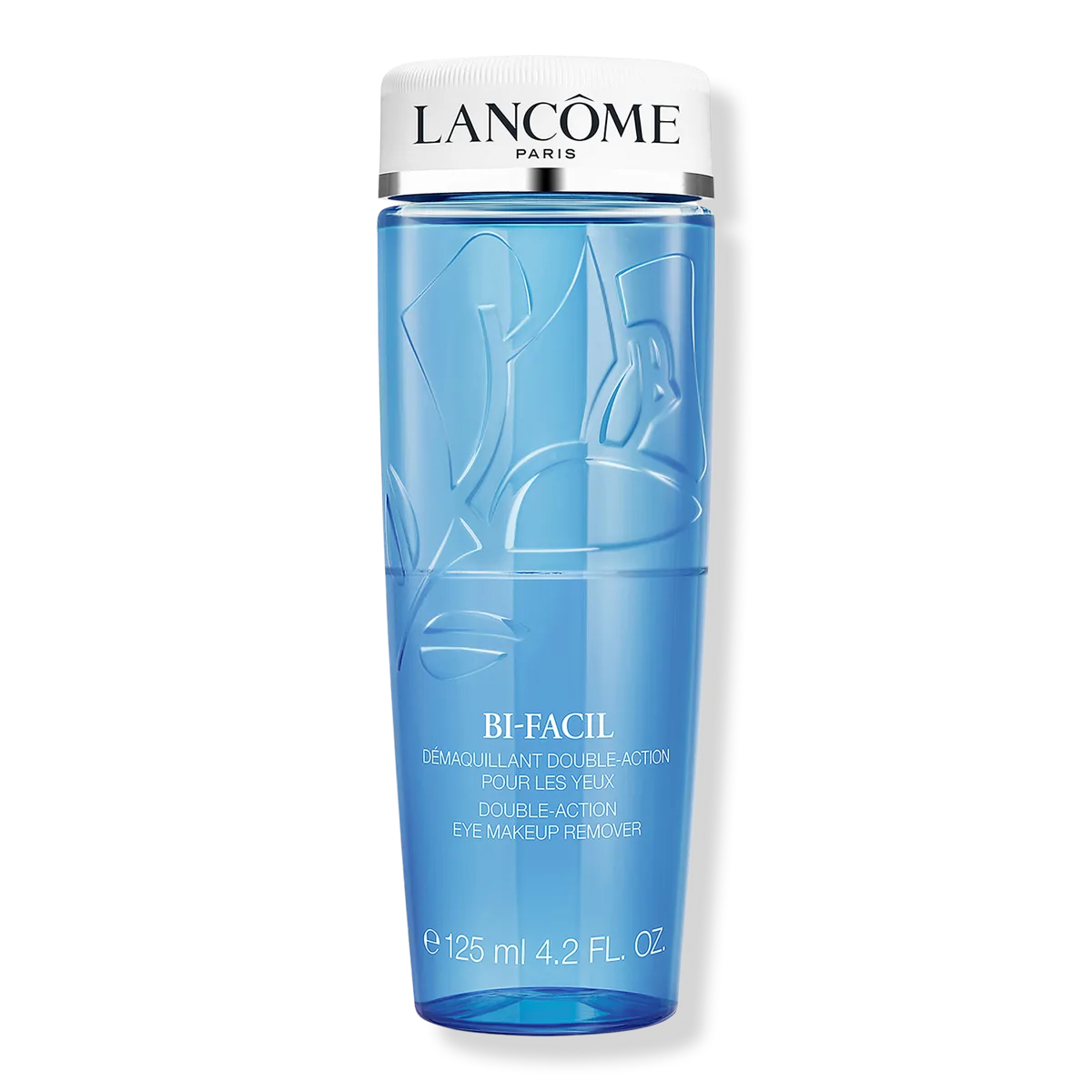 Lancôme Bi-Facil Double-Action Eye Makeup Remover in clear bottle showing two-phase liquid separation