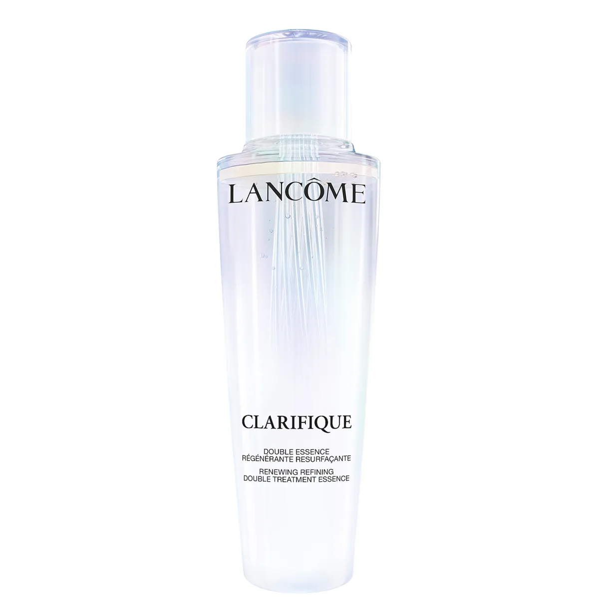 Lancôme Clarifique Dual Essence in glass bottle showing bi-phase liquid formula