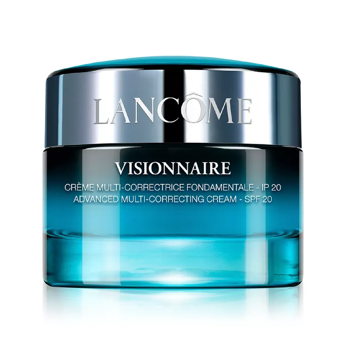 Lancôme Visionnaire Advanced Multi-Correcting Cream in an elegant glass jar with silver rose cap