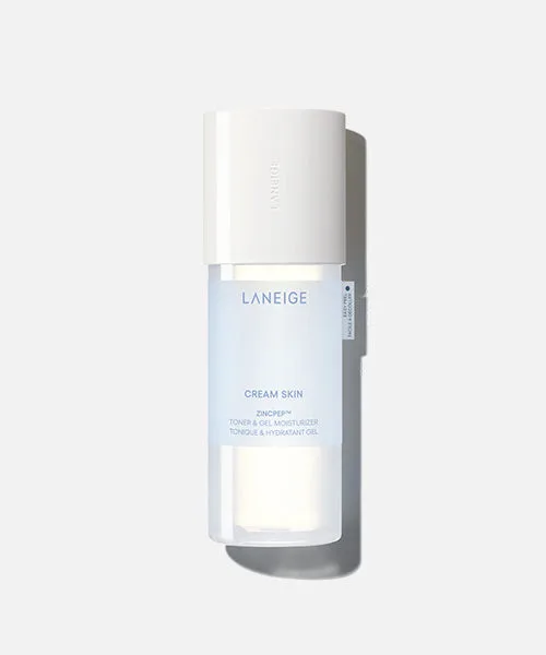 Laneige Cream Skin Zincpep Toner & Gel Moisturizer in mint-green bottle with pump