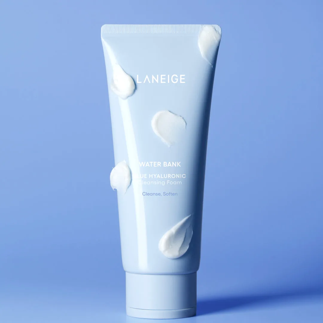 Laneige Water Bank Blue Hyaluronic Cleansing Foam in a blue and white squeeze tube