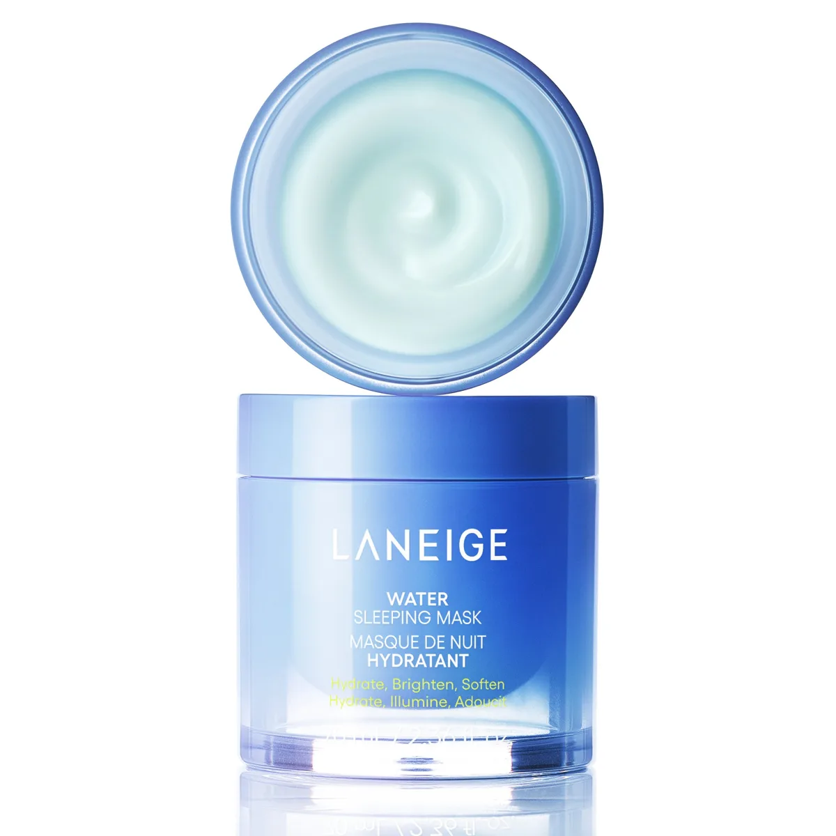 Laneige Water Sleeping Mask gel in a blue jar with spatula