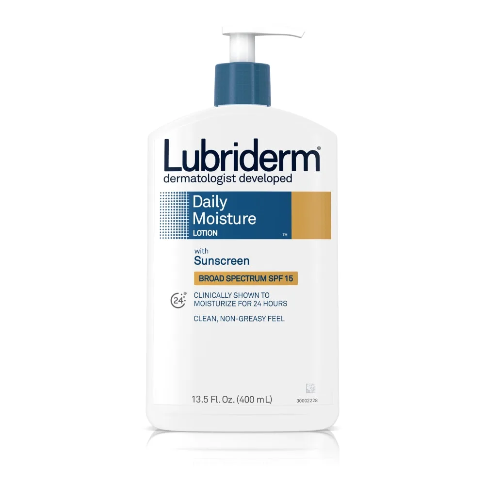 Lubriderm Daily Moisture Lotion with Sunscreen SPF 15 in a pump bottle