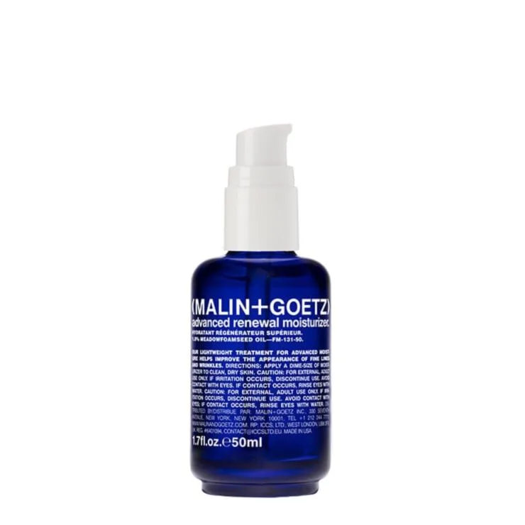 Malin + Goetz Advanced Renewal Moisturizer 1.7 oz white glass jar with silver lid