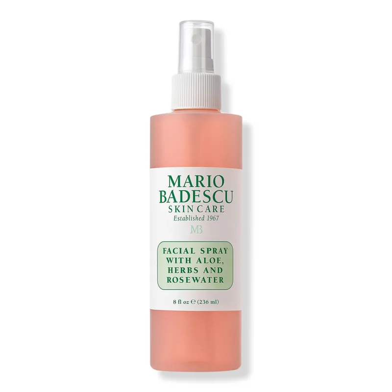 Mario Badescu Facial Spray with Aloe Herbs and Rosewater pale pink spray bottle with gold cap