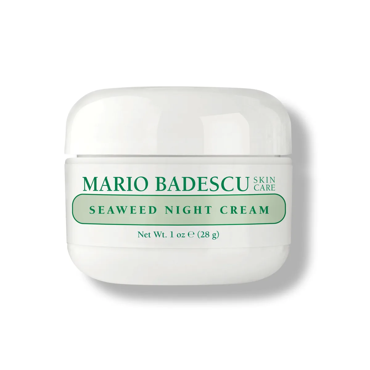 Mario Badescu Seaweed Night Cream mint green cream in white jar with green accents