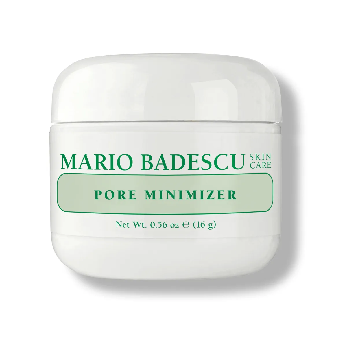 Mario Badescu Silver Powder green glass jar with white mineral powder for pore treatment