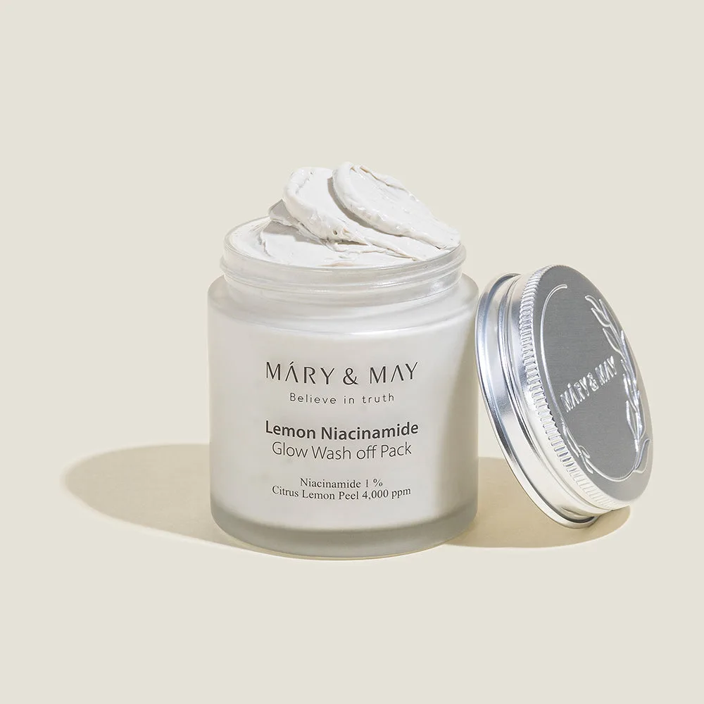 Mary and May Lemon Niacinamide Glow Wash Off Pack 125g yellow clay mask tub