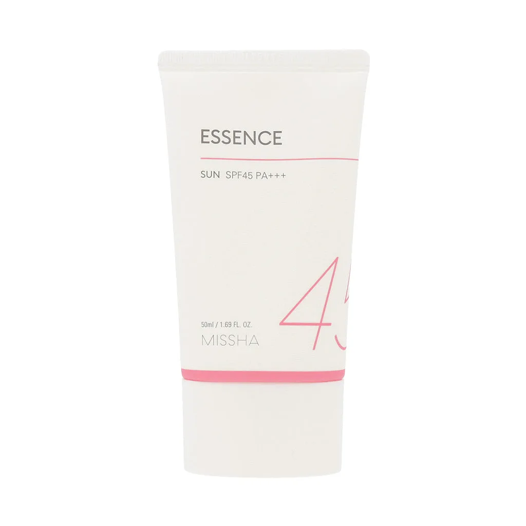 Missha All Around Safe Block Essence Sun SPF 45 PA+++ white squeeze tube with blue accent, 50ml Korean sunscreen