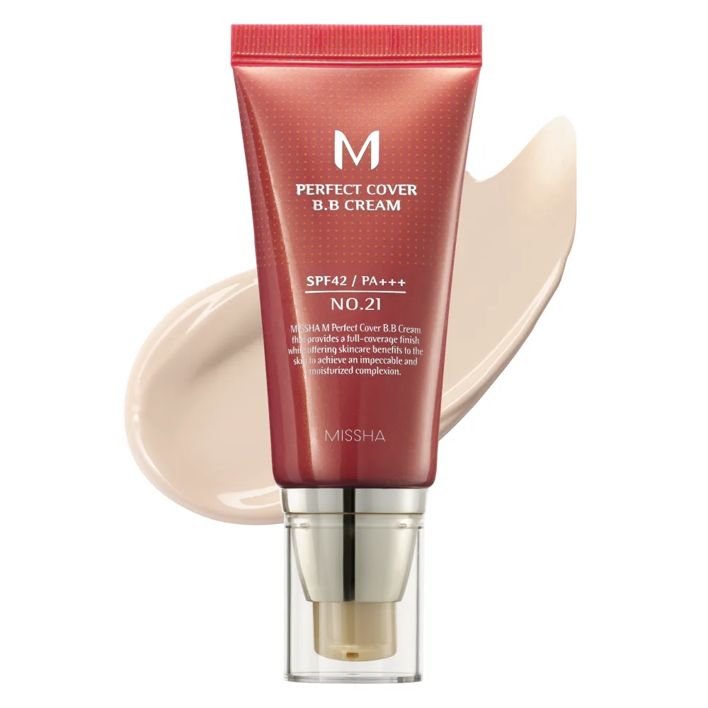 Missha M Perfect Cover BB Cream SPF 42 PA+++ metallic tube with pump dispenser, 50ml Korean BB cream
