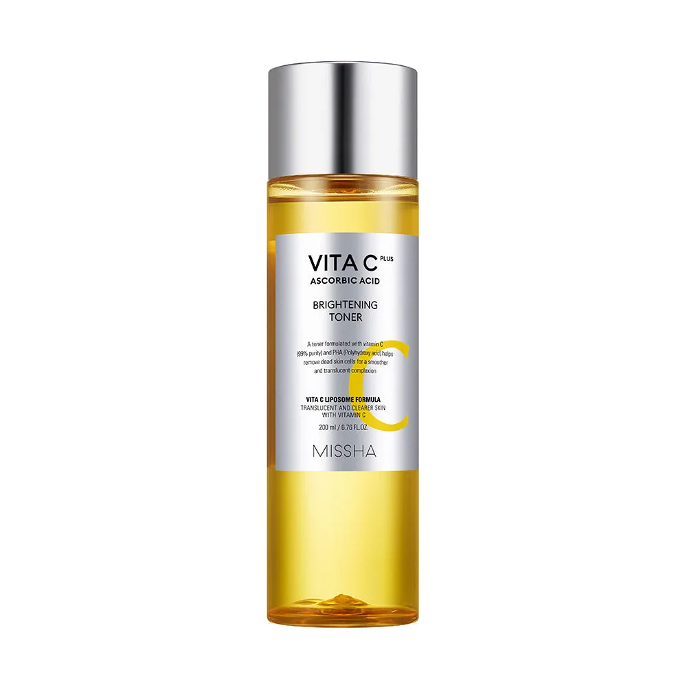 Missha Vita C Plus Brightening Toner clear bottle with yellow cap, 200ml Korean vitamin C brightening toner