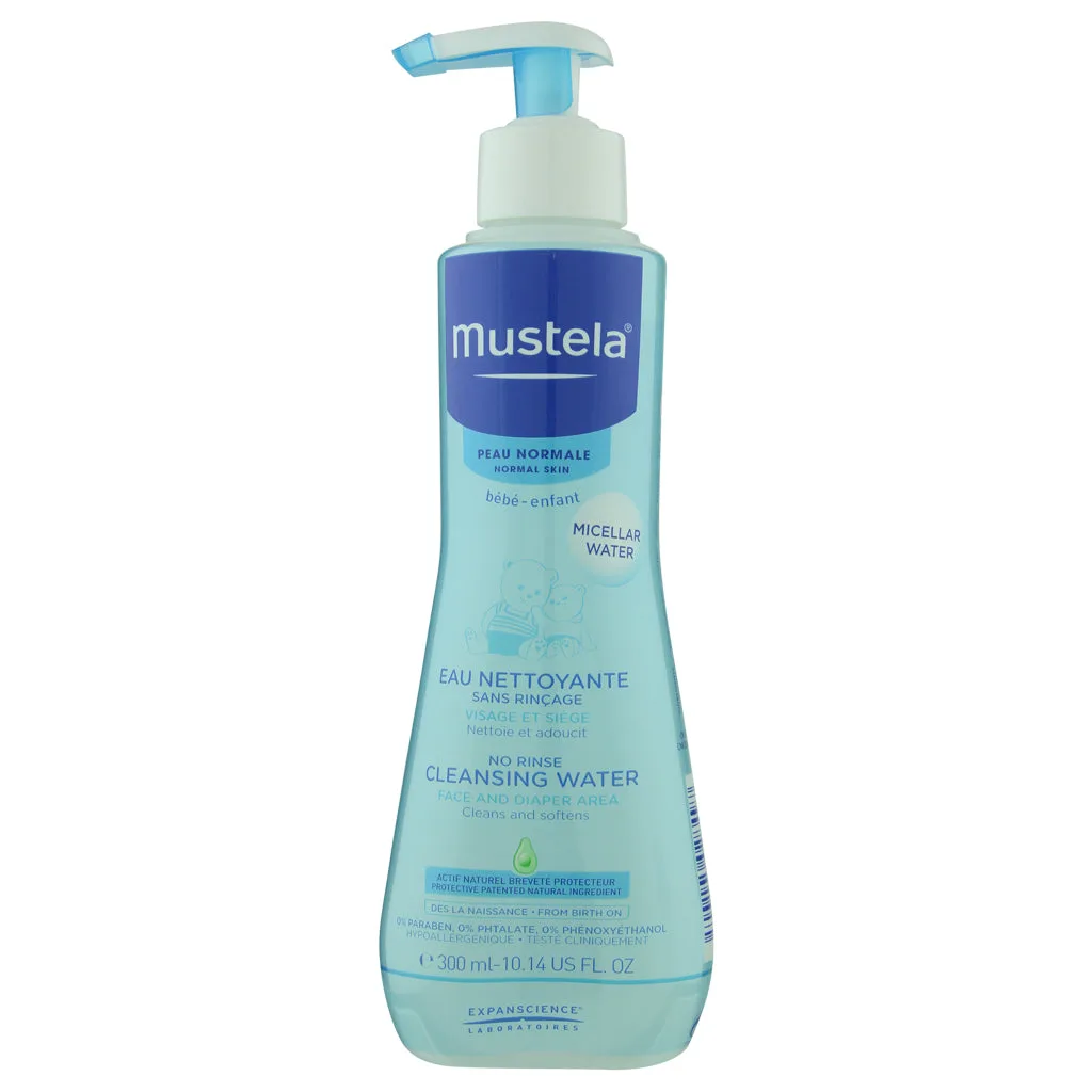 Mustela No Rinse Cleansing Water bottle, 10.14 fl oz, micellar cleansing water for babies with avocado perseose
