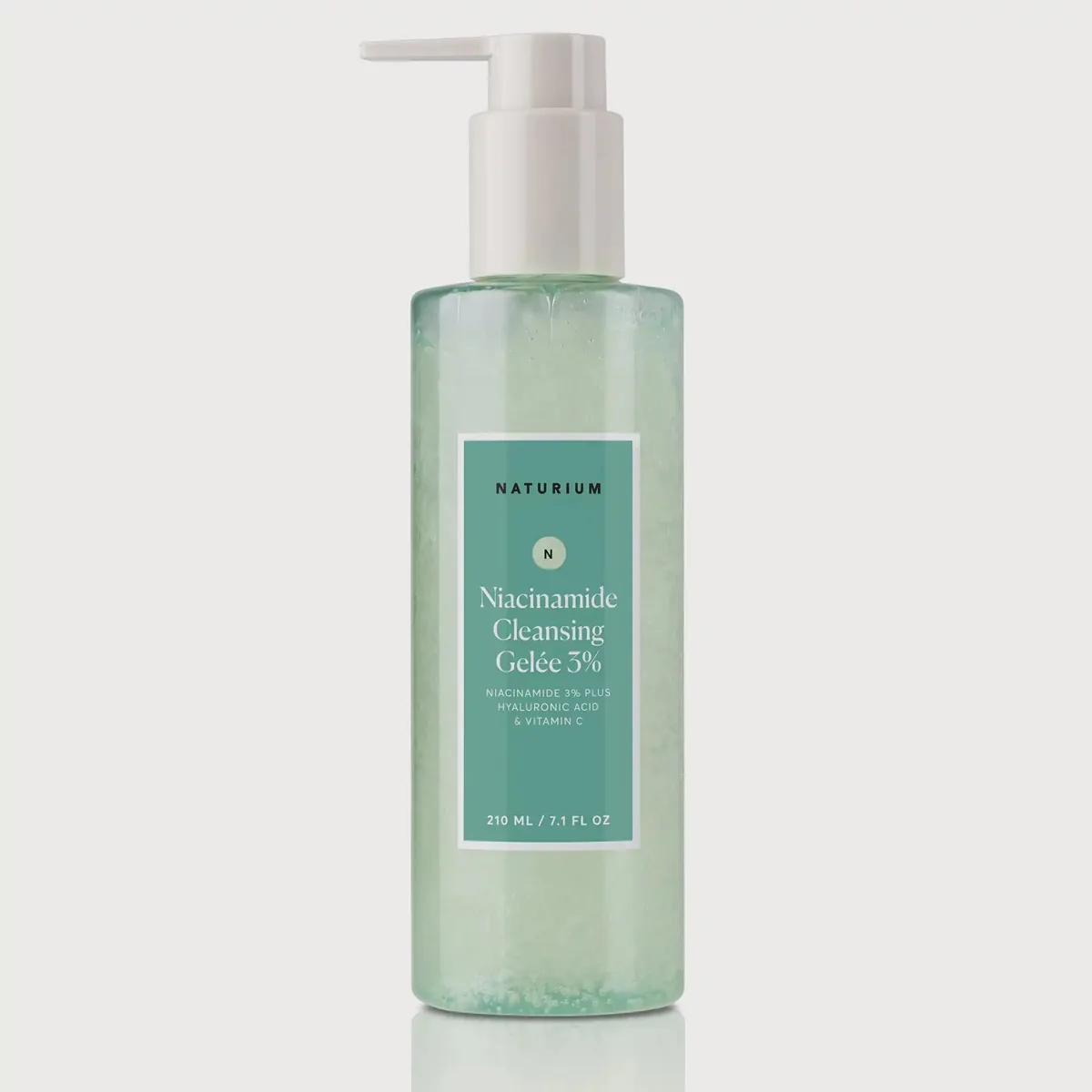 Naturium Niacinamide Cleansing Gelée 3% pump bottle with minimalist white and green packaging