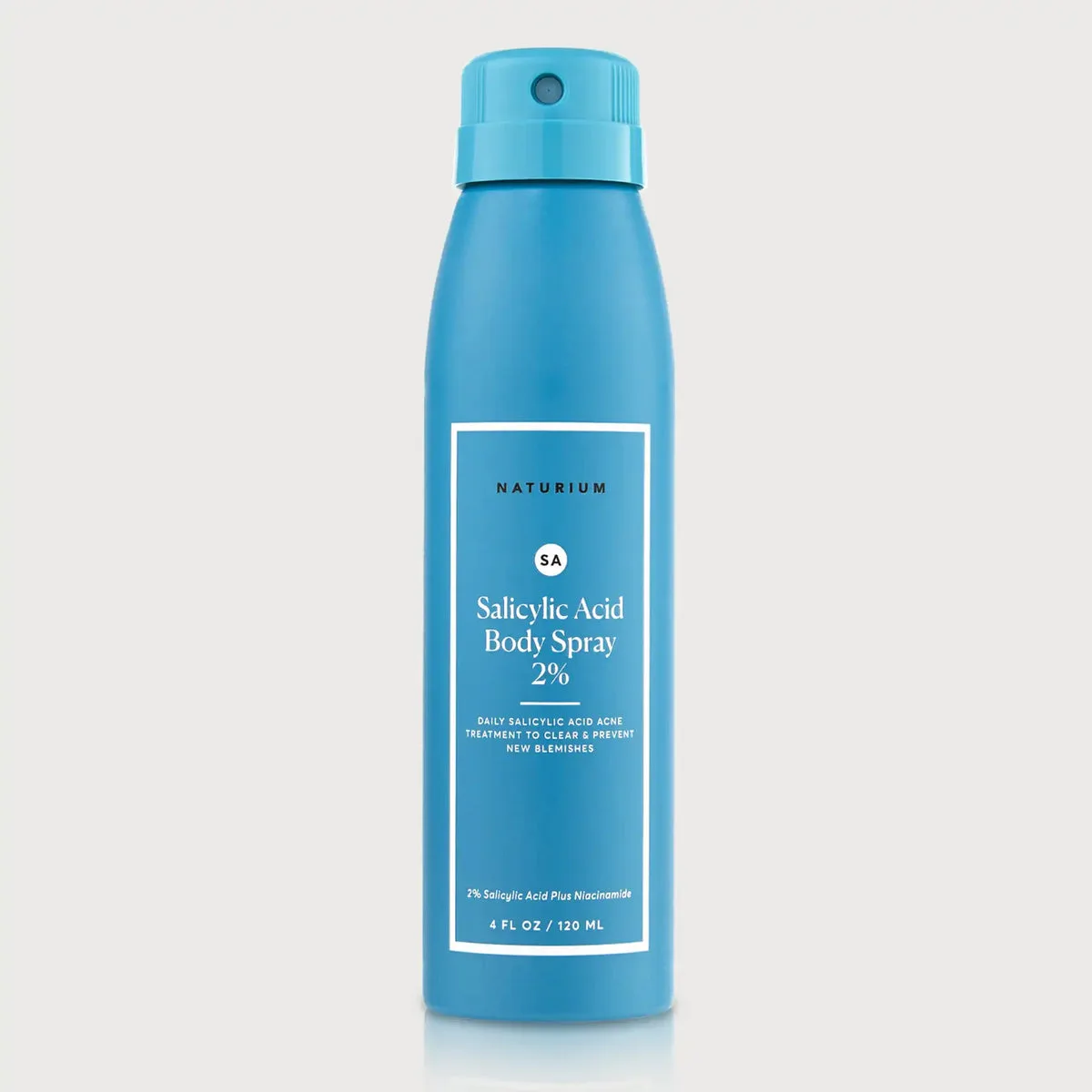 Naturium The Perfector Salicylic Acid Body Spray 2% aerosol can with 360-degree spray nozzle