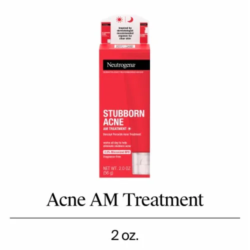 Neutrogena Stubborn Acne AM Treatment with 2.5% Micronized Benzoyl Peroxide, white tube with orange cap