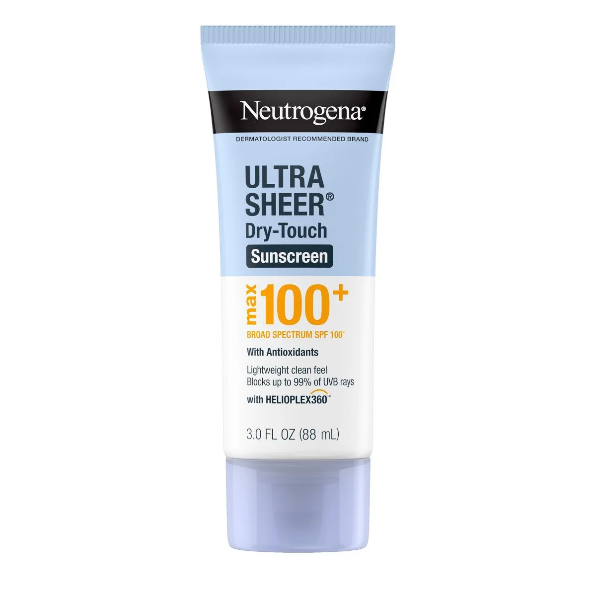 Neutrogena Ultra Sheer Dry-Touch Sunscreen SPF 100+, blue and white squeeze tube