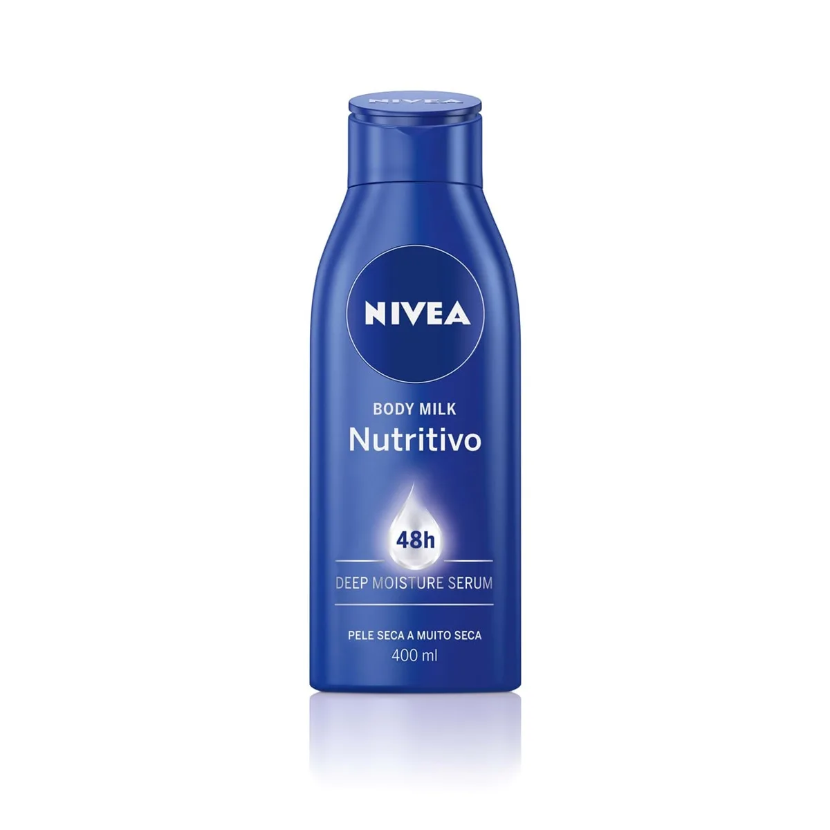 Nivea Nourishing Body Milk white bottle with blue branding and almond oil